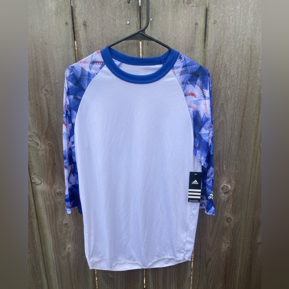 NWT Men's Adidas 3/4 Sleeve baseball top baseball‎ print sleeves small